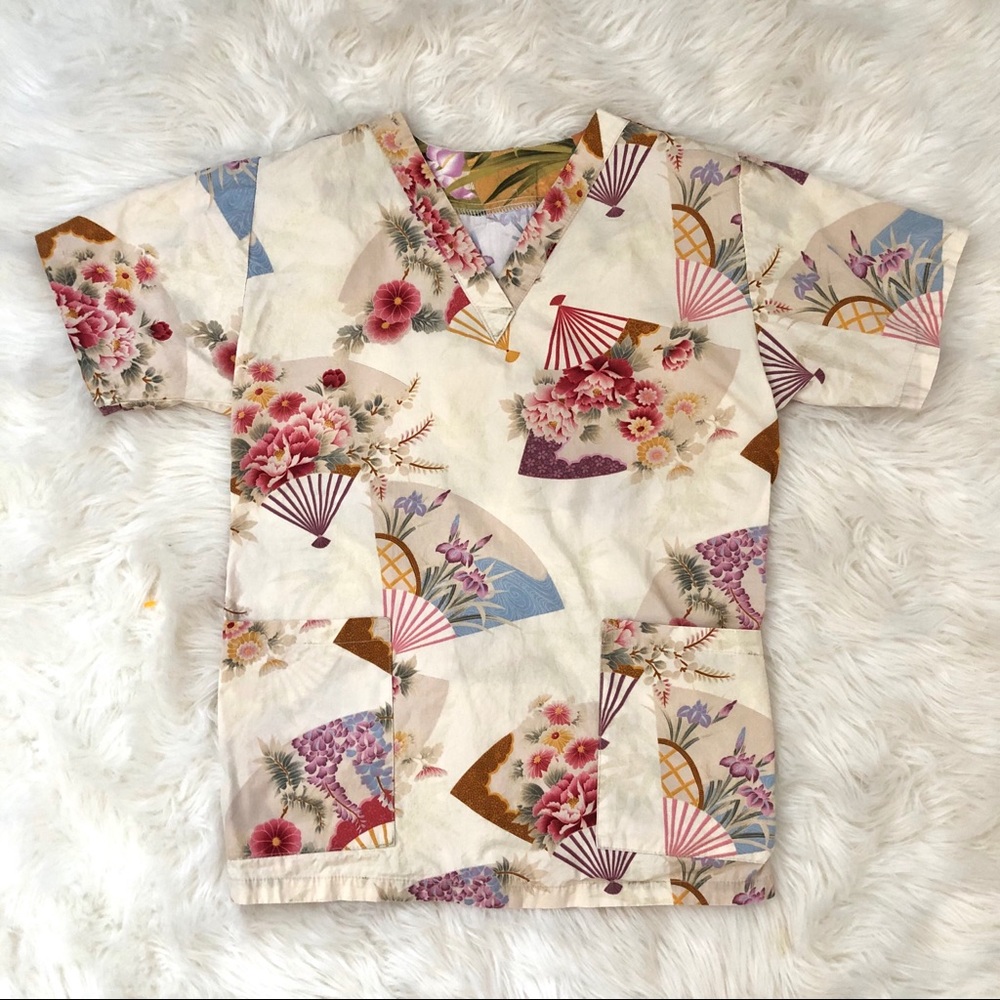 (S) Custom Asian Japanese Inspired Scrub Top